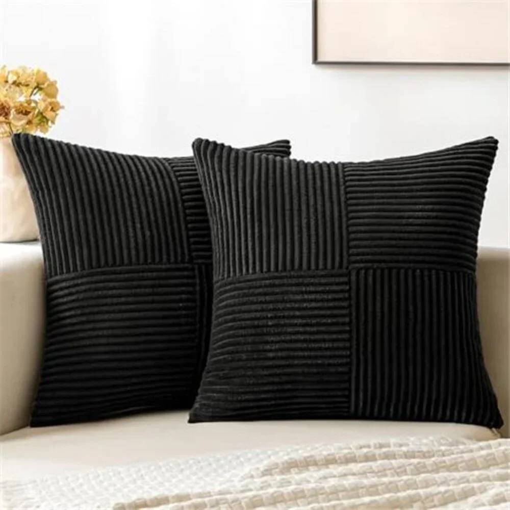 2 Black Decorative Throw Pillow Covers 18x18 Inch for Couch Bed Sofa Pack
